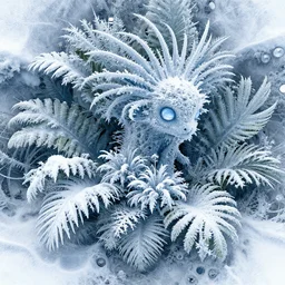 fractal creature in a lush tropical vegetation, snow snow snow crystal crystal crystal refreaction ice ice ice, fractal : : by michal karcz, daniel merriam, victo ngai and guillermo del toro : : ornate, dynamic, particulate, intricate, elegant, highly detailed, centered, artstation, smooth, sharp focus, octane render, 3 d