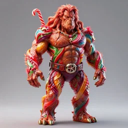 realistic full size hellboy with a body made of twisted twizzler candy, render, fantasy art, unreal engine, 8 k