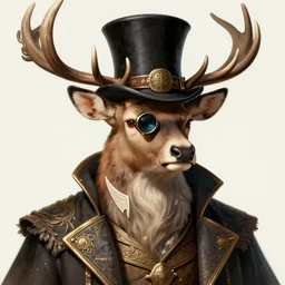 a upper body portrait of a deer lord with monocle and top hat, intricate detail, digital art, trending on artstation