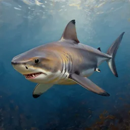A shark Jaguar quadrupedal hybrid, ultra high definition, in a oil painting style