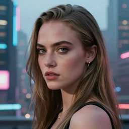 cara delevingne standing, head and shoulder shot, cyberpunk city, , 4k, beautiful face, trending on artstation