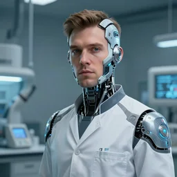 a male laboratory technician with cybernetic enhancements, scifi character portrait by greg rutkowski, craig mullins