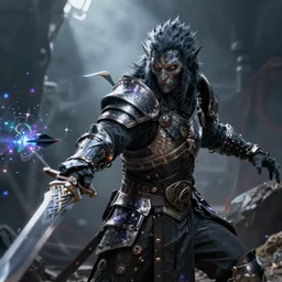 a armored night elf hunter casting magic arrows sword lord dramatic lighting cinematic establishing shot extremely high detail foto realistic cinematic lighting post processed