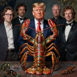 zoological portrait of a human lobster by kuldar leement and ruan jia and brad rigney and micha karcz and brad rigney donald trump