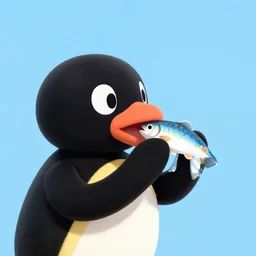 pingu eating fish