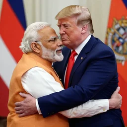 Narendra Modi hugging Donald Trump in 2030