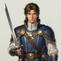 drawing painting portrait of a noble young man with a sword in style of game art lord of the rings banner saga ashes of gods toriyama gantz miura kentaro photorealistic frank miller alex ross trending