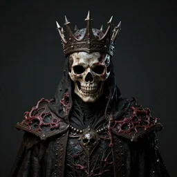 full portrait of the decaying King of rot, crown made of rotting flesh, cloak, skull mask, realistic character concept, high fantasy, gothic, dark atmosphere, medium shot, symmetrical face, cinematic lighting, hyperdetailed, high resolution, insanely detailed and intricate, artstation, octane render, 8k, unreal engine