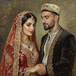 A beautiful Kurdish wedding with a beautiful kurdish bride and a handsome kurdish bridegroom, photo realistic painting, trending on Artstation, highly detailed, insanely detailed, award  winning art