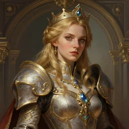 portrait of imogen poots as a paladin by kontorn boonyanate, deep focus, intricate, elegant, regal, highly detailed, digital painting, artstation, concept art, matte, sharp focus, illustration, gloomhaven, fantasy, hearthstone, art by artgerm and greg rutkowski and alphonse mucha