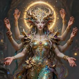 a beautiful elegant elemental entity with many hands, highly detailed, digital painting, artstation, concept art, sharp focus, unreal engine 5, art by alex ross and greg rutkowski and alphonse mucha, baroque ornament details, intricate artwork by Tooth Wu and wlop and beeple and dan mumford and greg rutkowski. halo. octane render, cinematic, hyper realism, octane render, 8k, depth of field, bokeh. iridescent touch. vibrant. saturated