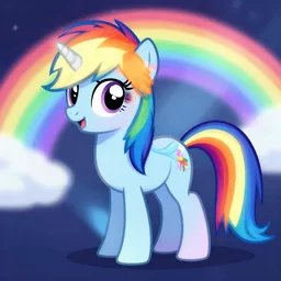 a little pony with a rainbow in the background, computer graphics by kanbun master, featured on deviantart, computer art, booru, irridescent, speedpainting
