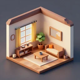 A lowpoly 3D render of a house interior, 3D render, artstation, stylized