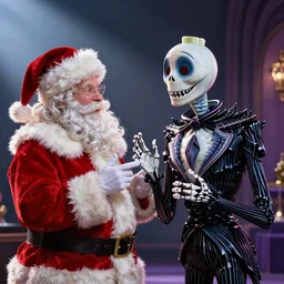 santa chatting to jackskelington
