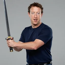 Realistic vaporwave Mark Zuckerberg wielding a katana sword, UHD, photorealistic, trending on artstation