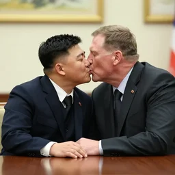 kim jong un and dennis rodman passionately kissing under a table