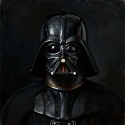 refined gorgeous blended oil painting with black background by christian rex van minnen rachel ruysch dali todd schorr of a chiaroscuro portrait of darth vader dutch golden age vanitas intense chiaroscuro cast shadows obscuring features dramatic lighting perfect symmetry perfect composition masterpiece