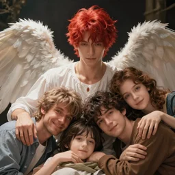 [portrait of a male seraph with red hair, makoto shinkai, thomas kinkade, james gilleard, very comfy]