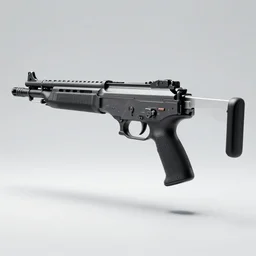 minimalist submachine gun inspired by Tesla, studio lighting, photorealistic, highly detailed, trending on artstation, weapon concept art, weaponry concept designs, full color