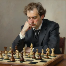 painting of a chess grandmaster deep in thought, finely detailed illustration