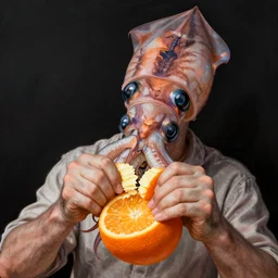 “ a highly detailed beautiful portrait of a squid peeling an orange, by gregory manchess, james gurney, james jean ”