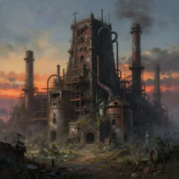a beautiful very detailed painting of industrial architecture abandoned city stronghold urbex by bjarke ingels, darkacademia tundra studio ghibli alien apocalyptic sunset, archdaily, wallpaper, highly detailed, trending on artstation.