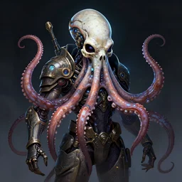 a biopunk skull face octopus!!! cyborg warrior, apex legends character art, intricate and ornate alien technology, bioluminescence, bloom, dim rim lighting, by victor grasso and scott musgrove, anton semenov h. r. giger and tooth wu, digital illustration, concept art, cg society