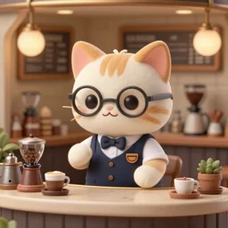 a highly detailed portait of a cute little anthropomorphic cat barista wearing a suit in a parisian coffee shop by studio ghibli, tiny, small, cute and adorable, pretty, beautiful, character art portrait, matte painting, Artstation