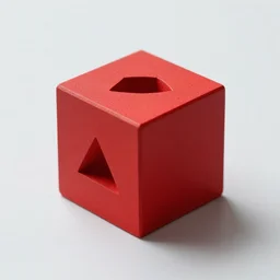 red cube with a hole in the shape of a triangle