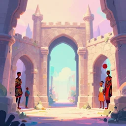 a dreamy otherworldly 3 d render stone portals inside castle, pixiv fanbox, dramatic lighting, maximalist pastel color palette, splatter paint, pixar and disney exploded - view drawing, graphic novel by fiona staples and dustin nguyen, peter elson, alan bean, wangechi mutu, clean cel shaded vector art, trending on artstation