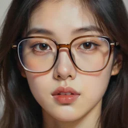 high details, realistic oil painting of beautiful woman wearing large, big, nerdy glasses, 4k