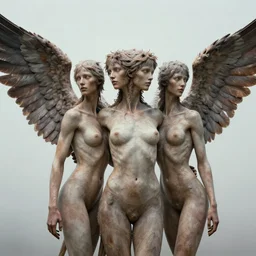 a human with four heads and four wings, ultrarealistic