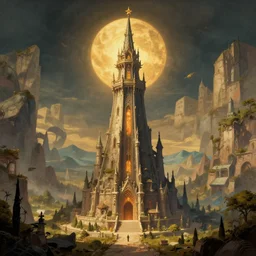 the wizard's magical tower!!, volumetric lighting, grand landscape art by donato giancola and greg rutkowski, vintage retro, digital art, trending on artstation, symmetry!!, epic composition