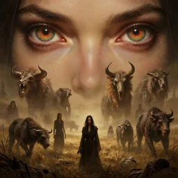 epic professional digital art of hungry eyes, ambient tan light, painted, mysterious, cinematic prairie terrifying animals scene, person person, eerie, mythic, detailed, intricate, grand, leesha hannigan, wayne haag, reyna rochin, ignacio fernandez rios, mark ryden, van herpen, artstation, cgsociety, stunning, gorgeous, epic epic