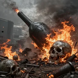 the end of human race, pollution, fire, end, death, bombs, ultra realistic, 8k