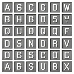 alphabet in square boxes, mathematical, symmetrical, grayscale