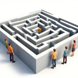 3 d - art sketch of several people in a maze.