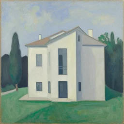 a beautiful painting of a building in a serene landscape by André Masson