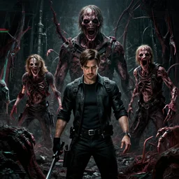 movie frame still from live action adaptation of resident evil starring henry cavill, directed by steven spielberg, 8 k, vhs glitch, ultra wide angle, high contrast, zenith view, greg rutkowski, intrincate, highly detailed, ilm, oscar winning photography, grain, dramatic lighting, greg nicotero, horrifying movie, nightmare fuel, horror movie