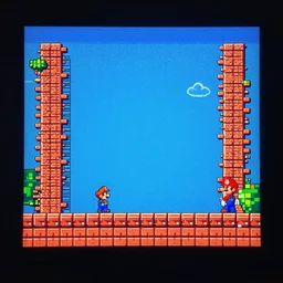 Mario Bros game screen, 80's platform game,Dali style