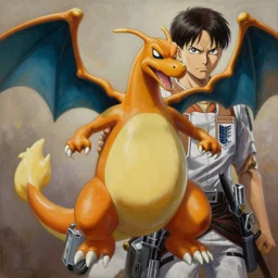 Charizard as a Titan from Attack on Titan, oil on canvas, intricate, portrait, 8k highly professionally detailed, HDR, CGsociety