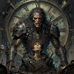 grim dark oil portrait of humans built - in in a huge doomsday clockwork apocalypse machine, pain, sorrow, agony, cabels, micro chips, energy, octane rendering, trending on artstation, by, studio ghibli, michael whealan and james gurney