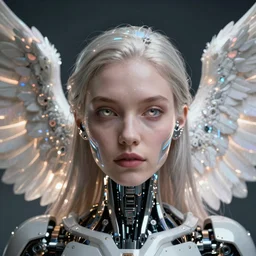 ultra detailed portrait of a futuristic cybernetic angel with glowing wings, by tom bagshaw and anna dittman, 5 0 mm lens, perfect eyes and face, biomechanical robot, deep depth of field, artstation, 8 k