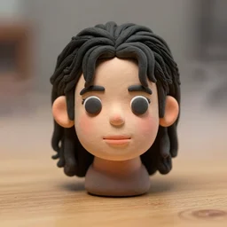 michael jackson!!! clay! extremely close smooth shiny sculpted headshot of michael jackson , soft light, fog , on wooden table. style: claymation puppet kids clay , by guldies