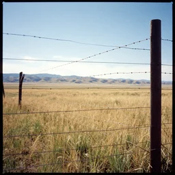 photo, wyoming, barbed wire fence, kodak ektachrome 1 2 0, 2 6 mm,