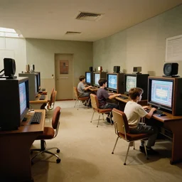 two boys playing game at a spacious gaming room, hi - tech gaming setup, highly detailed interior, 1 9 5 0 s, art by frank lloyd wright