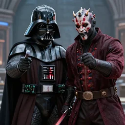 Darth Vader fighting Darth Maul, epic, featured on artstation, realistic, extremely detailed