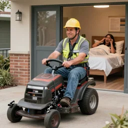 the engineer from tf 2 rides a lawnmower outside while inside d. va lies in bed crying and covering her ears