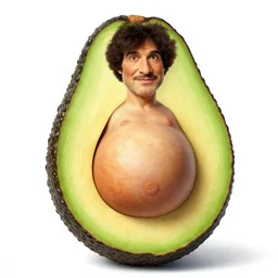 bob ross as an embryo inside an avocado