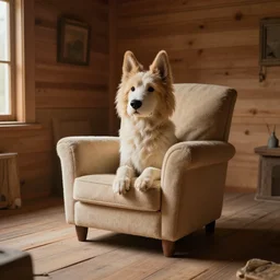 dog armchair in an empty wooden cabin, by h. r. giger, soft natural volumetric lighting, beautifully detailed 4 k octane render, 4 k post processing